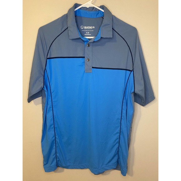 Sunice Size MEDIUM Blue Gray Polo Golf Shirt Performance Sportswear - Picture 1 of 7